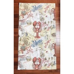 Pottery Barn Lobster Print Menu Seafood Table Runner Beach House Decor 24" x 88"
